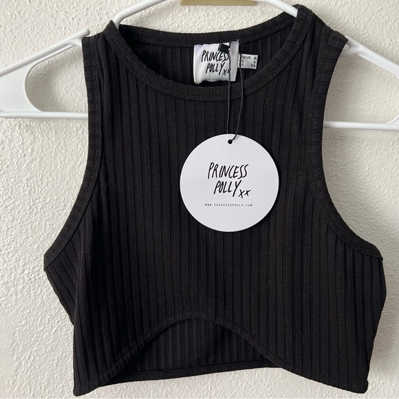 Princess Polly Tops - Princess Polly Black Ribbed Crop Tank Top